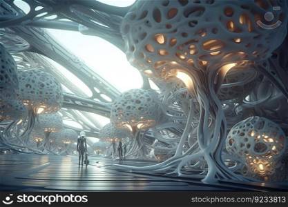 Concept art illustration of sci-fi futuristic interior  created by AI