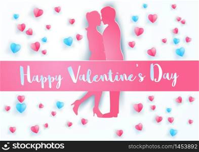 concept art of valentine's day with couple hug together around with floating hearts by paper art design,vector illustration