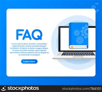 Concept FAQ book for web page, banner, social media. Vector stock illustration