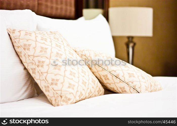 Concept for luxury and Honeymoon, pillows in a luxury hotel