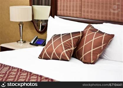 Concept for luxury and Honeymoon, pillows in a luxury hotel