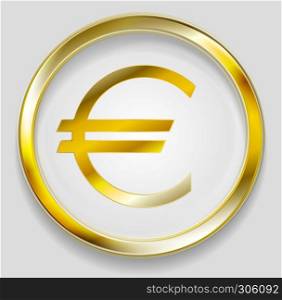 Concept golden euro symbol logo in round button. Concept golden euro symbol logo button