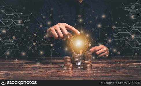 concept, idea, light bulb business growth stacked coins illustration