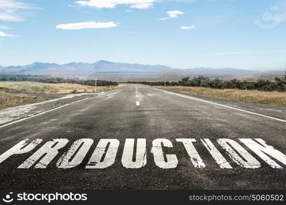 Concept image of Accounting Business Acronym PO Production Order written over road marking yellow paint line.