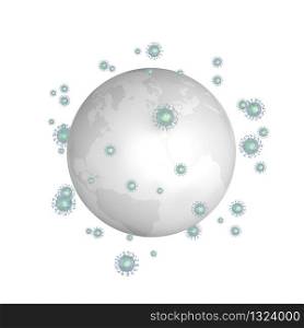 Concept image with many viruses around the earth for coronavirus disease COVID-19 pandemic