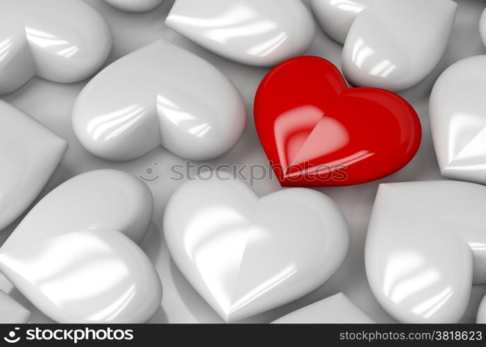 Concept image with one different colored heart