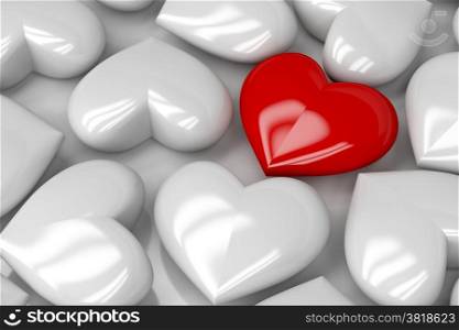 Concept image with one different colored heart