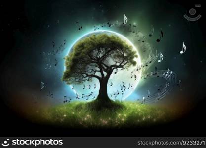 Concept musical harmony space tree. Naure design. Generate Ai. Concept musical harmony space tree. Generate Ai