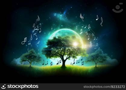 Concept musical harmony tree. Music art. Generate Ai. Concept musical harmony tree. Generate Ai