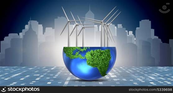 Concept of alternative energy with windmills - 3d rendering