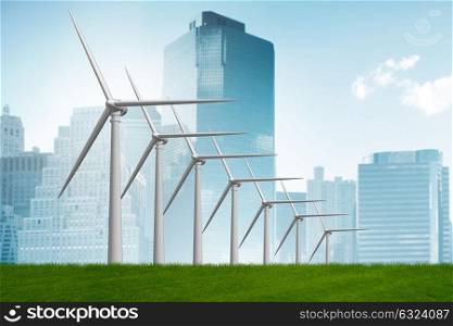 Concept of alternative energy with windmills - 3d rendering