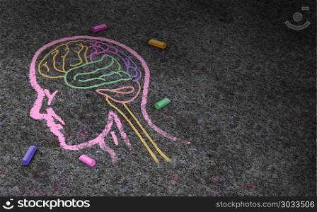 Concept of autism and autistic development disorder as a symbol of a communication and social behavior psychology as a chalk drawing on asphalt in a 3D illustration style.. Concept Of Autism