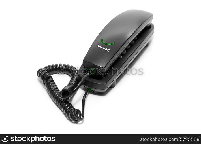 Concept of black office phone isolated on white background
