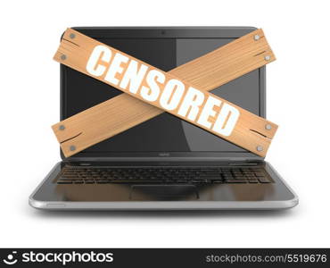 Concept of censure. Boarded up laptop, 3d