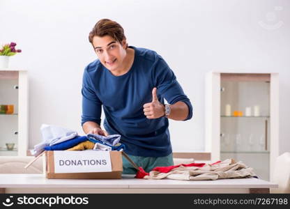 Concept of charity with donated clothing