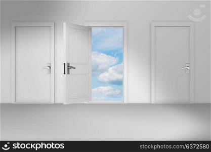 Concept of choice with many doors opportunity - 3d rendering