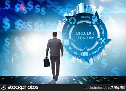Concept of circular economy with businessman