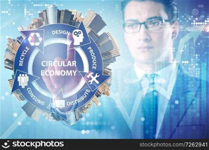 Concept of circular economy with businessman. The concept of circular economy with businessman