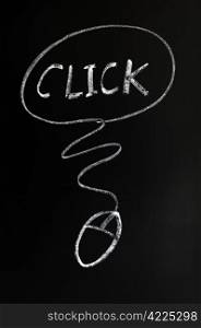 Concept of Click drawn with chalk on a blackboard