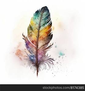 Concept of colorful boho feather tribes isolated on white background in watercolor. Abstract art in part of wings bird design. Fi≠st≥≠rative AI.. Concept of colorful boho feather isolated on white background in watercolor.