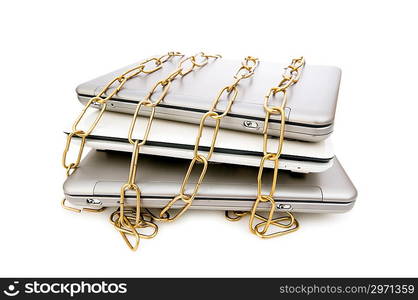 Concept of computer security with laptop and chain