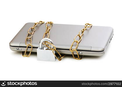 Concept of computer security with laptop and chain