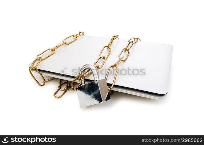 Concept of computer security with laptop and chain