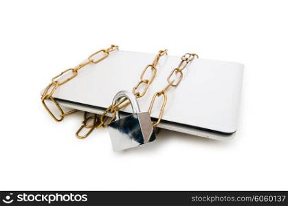 Concept of computer security with laptop and chain