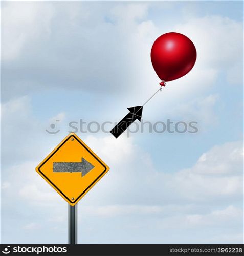 Concept of consulting and supportive marketing idea as a balloon lifting up an arrow from a sign as a success metaphor and higher prosperity strategy with 3D illustration elements.