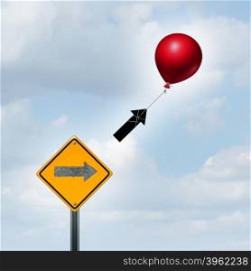 Concept of consulting and supportive marketing idea as a balloon lifting up an arrow from a sign as a success metaphor and higher prosperity strategy with 3D illustration elements.