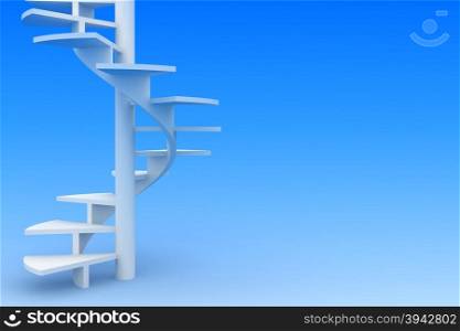 Concept of development. White spiral staircase as a symbol of commercial or spiritual development, perfection, growth, education, aspiration upwards, invitation to partnership.