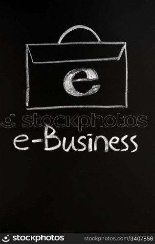 Concept of E-business with a folder drawn with chalk on a blackboard