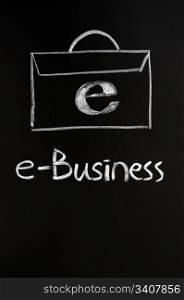 Concept of E-business with a folder drawn with chalk on a blackboard