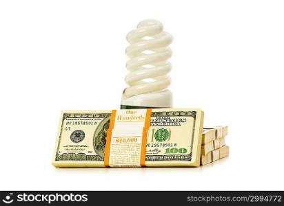 Concept of energy efficiency with dollars and bulb