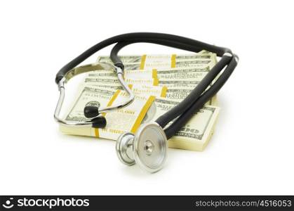 Concept of expensive healthcare with dollars and stethoscope