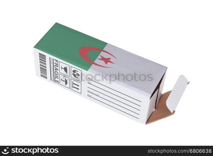 Concept of export, opened paper box - Product of Algeria