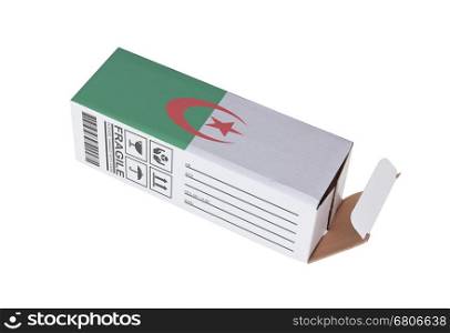 Concept of export, opened paper box - Product of Algeria
