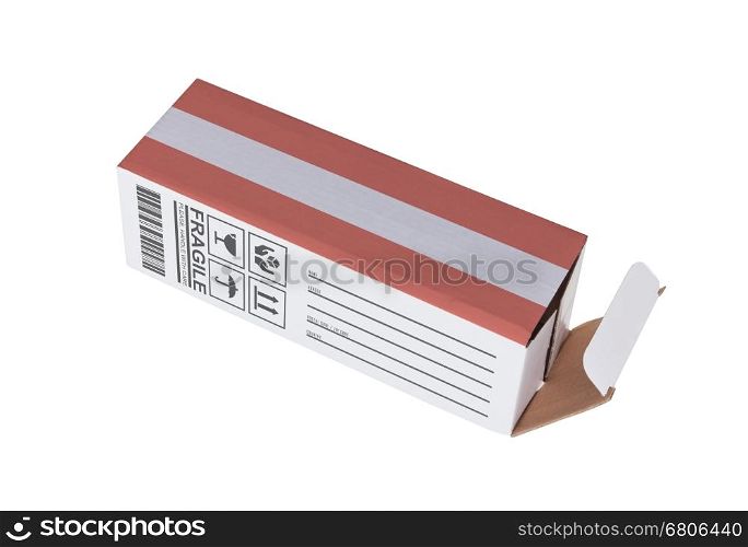 Concept of export, opened paper box - Product of Austria