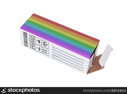 Concept of export, opened paper box - Rainbow flag