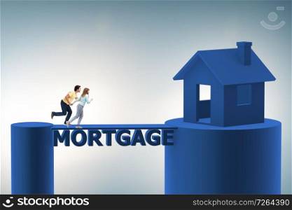 Concept of family taking mortgage loan for house. The concept of family taking mortgage loan for house