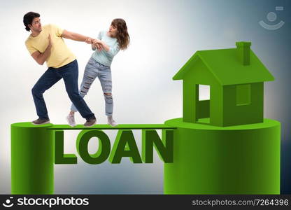 Concept of family taking mortgage loan for house