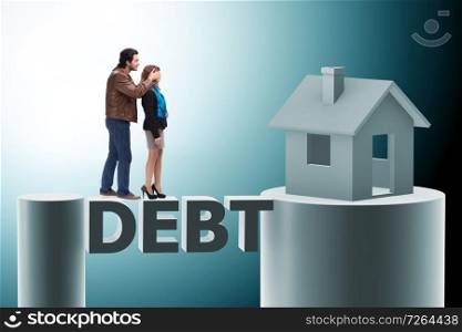 Concept of family taking mortgage loan for house. The concept of family taking mortgage loan for house