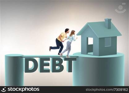 Concept of family taking mortgage loan for house