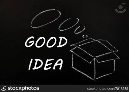 Concept of good idea outside the box drawn with chalk on a blackboard