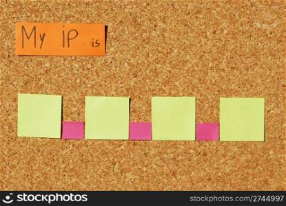 concept of ip address to enter the Internet on a corkboard with color notes