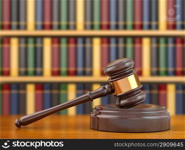 Concept of justice. Gavel and law books. 3d