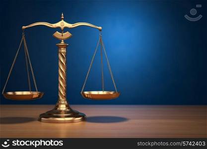 Concept of justice. Law scales on blue background. 3d