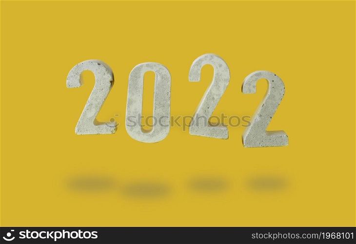 concept of levitation digits 2022 on yellow background.