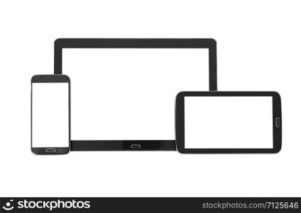 Concept of multi device technology mockup for responsive design presentation - digital tablet and smartphone i various orientation.