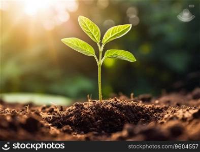 Concept of new life beginning and environmental earth with green plant and leaf.AI Generative